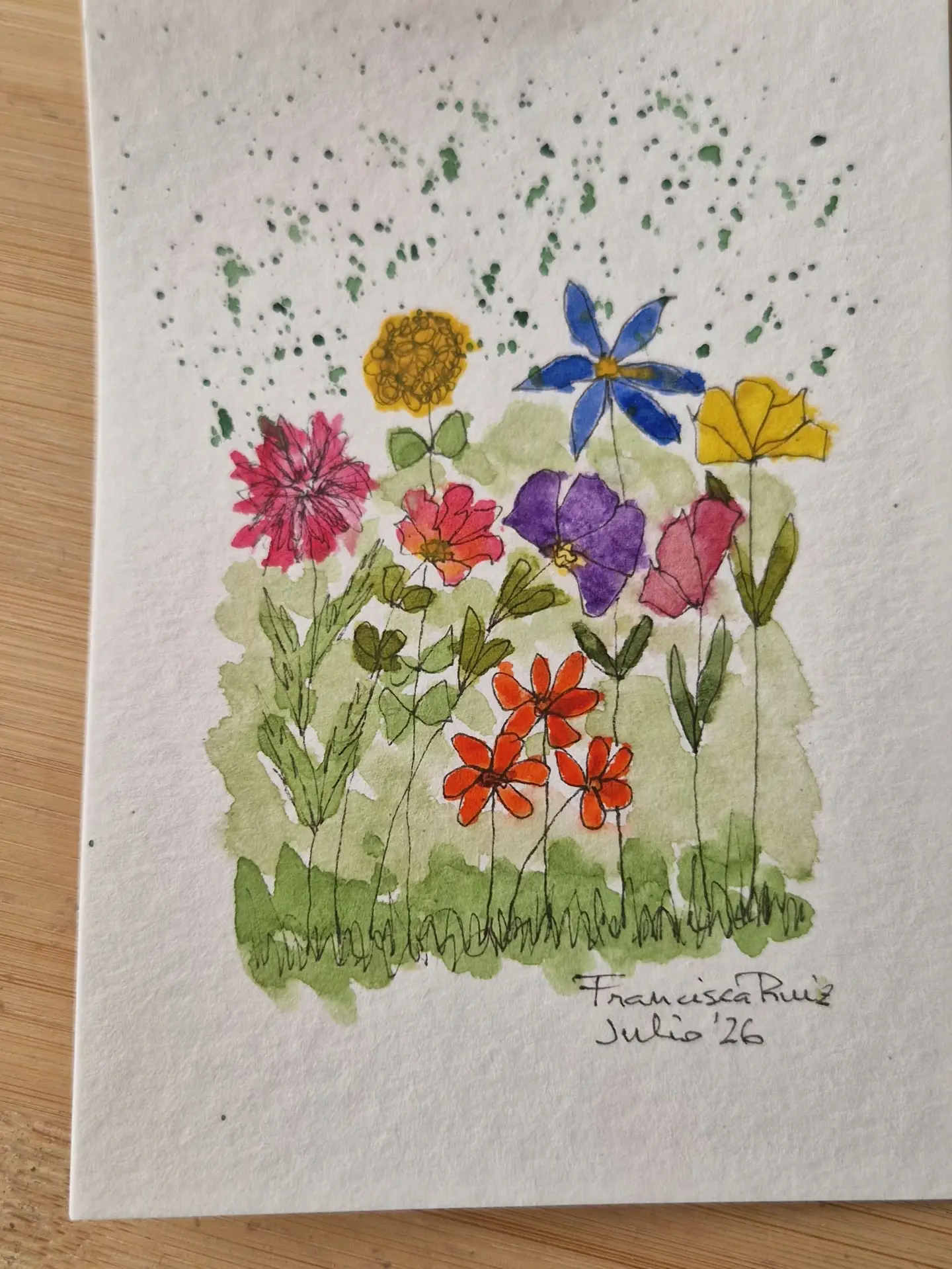 Conjunto de pequeñas flores de muchos colores pintadas por Francisca